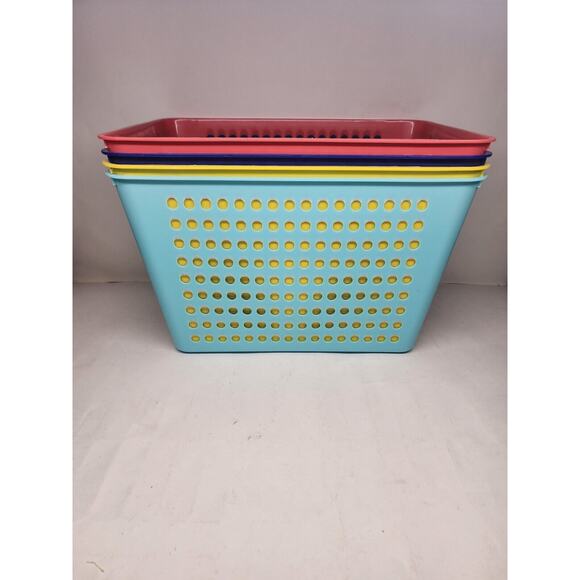 Bright Multicolor Perforated Plastic Tote Baskets 4 Pcs 14"× 9" - Picture 1 of 5